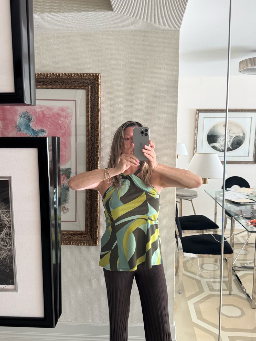 Nanette Lepore Green Multi Swirl Print Twist-Neck Camisole